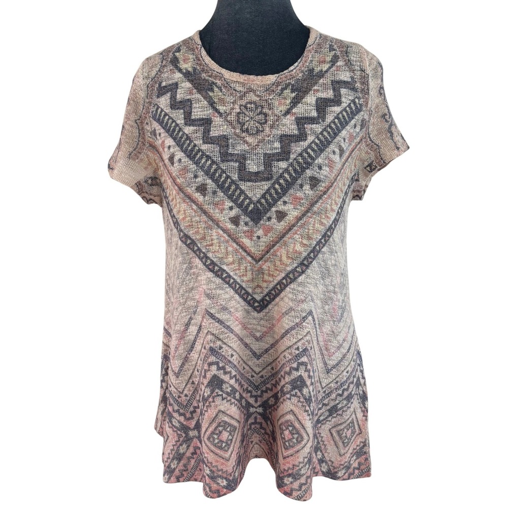 Ginger G Wms L Boho Festival Southwestern Geometric Knit Tunic Split Back Multi